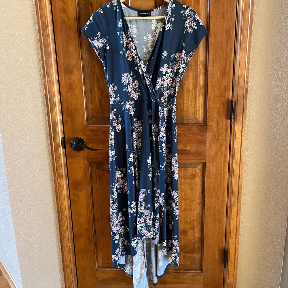 Fortune & Ivy Navy and Floral high low dress